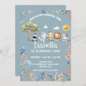 Wild ein Safari-Dschungel Floral Geburtsname Einladung (Vorne/Hinten)