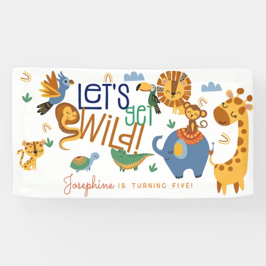 Wild-ein-Safari-Tiere Kindergeburtstag Party Banner (Horizontal)
