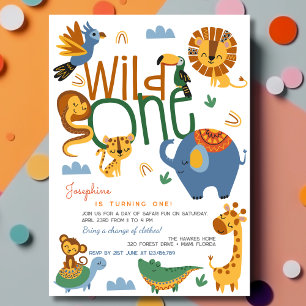 Wild-ein-Safari-Tiere Kindergeburtstag Party Einladung