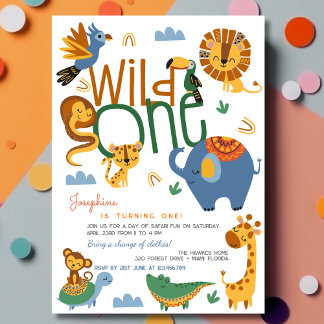 Wild-ein-Safari-Tiere Kindergeburtstag Party Einladung