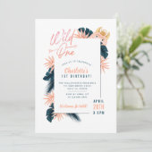 Wild ein tropischer Dschungel Pink Monster Geburts Einladung (Stehend Vorderseite)