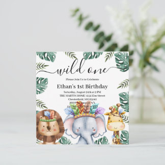 Wild ein Wald Tiere Wald 1. Geburtstag Invi Einladung