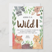 Wild ein Waldtier 1. Geburtstag Party Einladung (Vorderseite)