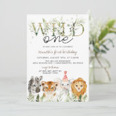 Wild ein Zoo Tier zum Geburtstag Einladung (Stehend Vorderseite)