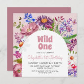 Wild eine Blume 1 Geburtstag Einladung (Vorne/Hinten)
