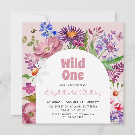 Wild eine Blume 1 Geburtstag Einladung (Vorderseite)