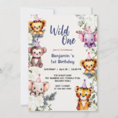 Wild eine Niedliche Blume Tierkind 1. Geburtstag Einladung (Vorderseite)
