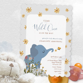 Wild eine Niedliche Elephant Floral Baby Dusche Einladung