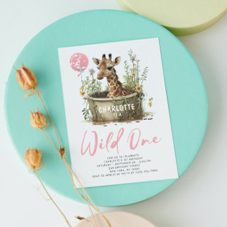 Wild eine Niedliche Giraffe 1. Geburtstag Foto Tie Einladung
