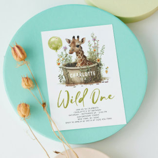 Wild eine Niedliche Giraffe 1. Geburtstag Foto Tie Einladung