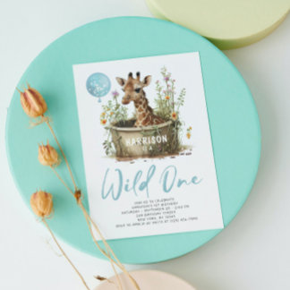 Wild eine Niedliche Giraffe 1. Geburtstag Foto Tie Einladung