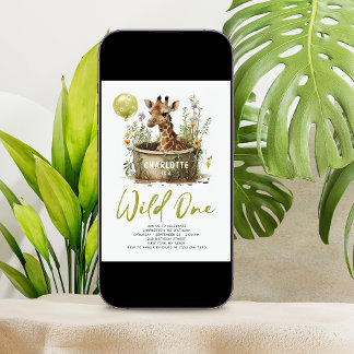 Wild eine Niedliche Giraffe 1. Geburtstag Foto Tie Einladung