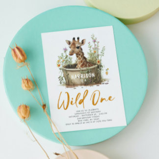 Wild eine Niedliche Giraffe 1. Geburtstag Foto Tie Einladung