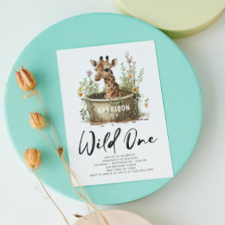 Wild eine Niedliche Giraffe 1. Geburtstag Foto Tie Einladung