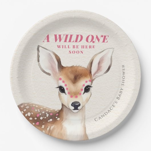 Wild eine rosa Gepunktete Hirschdusche Pappteller (Vorderseite)