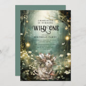 Wild eine verzauberte Waldmäuse 1. Geburtstag Einladung (Vorne/Hinten)