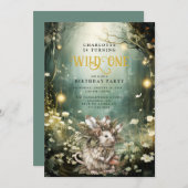 Wild eine verzauberte Waldmäuse 1. Geburtstag Einladung (Vorne/Hinten)