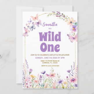 Wild eine Wildblume Schmetterlinge 1. Geburtstag Einladung