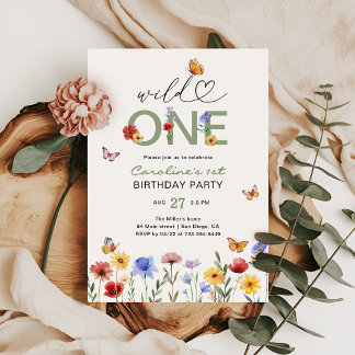 Wild eine Wildblumen Schmetterling 1. Geburtstag Einladung