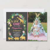 Wild eines Geburtstages Einladung Jungtiere Party (Vorderseite)