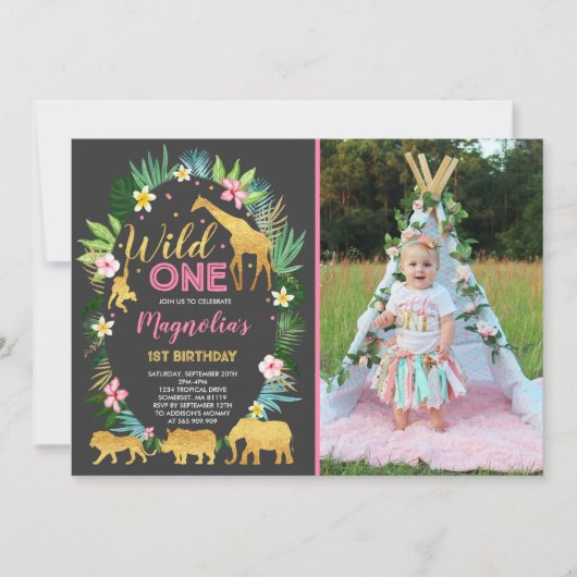 Wild eines Geburtstages Einladung Jungtiere Party (Vorderseite)