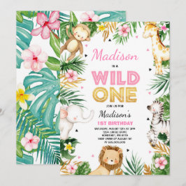 Wild eines Geburtstags Einladung Safari Animals Pa