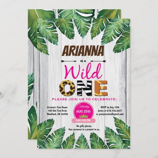 Wild Einladung zum Geburtstag. Dschungelmotiv (Vorne/Hinten)