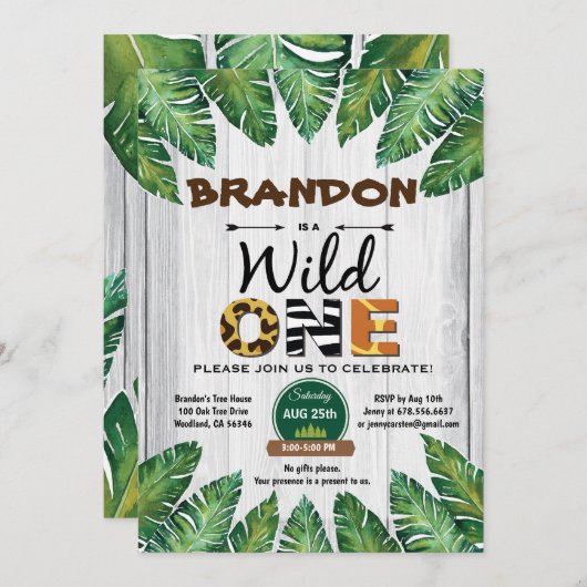 Wild Einladung zum Geburtstag. Junge Dschungel (Vorne/Hinten)