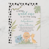 Wild eins auf dem Weg Safari Animals Baby Dusche Einladung (Vorne/Hinten)
