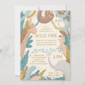 Wild eins. Niedlicher Dschungelsafari-Kindergeburt Einladung (Vorderseite)