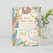 Wild eins. Niedlicher Dschungelsafari-Kindergeburt Einladung (Stehend Vorderseite)