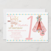 Wild eins, Pfeile, Flamingo Boho Birthday Einladun Einladung (Vorderseite)