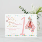 Wild eins, Pfeile, Flamingo Boho Birthday Einladun Einladung (Stehend Vorderseite)