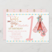 Wild eins, Pfeile, Flamingo Boho Birthday Einladun Einladung (Vorne/Hinten)