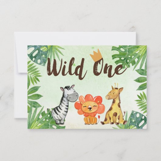 Wild eins, Safari Animals Danke Karten (Rückseite)