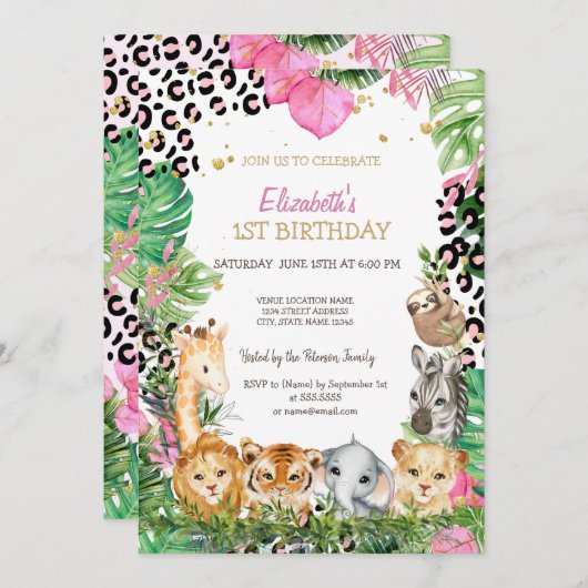 Wild Eintiere Jungle Tropical Blätter 1. Einladung (Vorne/Hinten)