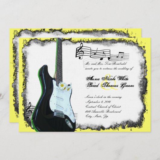 Wild Electric Guitar Limon Music Wedding Einladung (Vorne/Hinten)