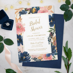 Wild Elegance Navy Blush & Gold Brautparty Einladung