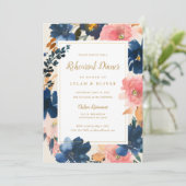 Wild Elegance | Navy Blush & Gold Probe Dinner Einladung (Stehend Vorderseite)