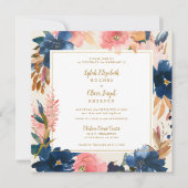 Wild Elegance | Navy Blush & Gold Square Wedding I Einladung (Vorderseite)