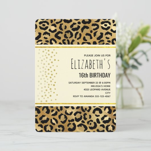 Wild & Exotic Leopard Print Pattern Birthday Invit Einladung (Stehend Vorderseite)
