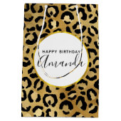 Wild & Exotic Leopard Print Pattern Birthday Mediu Mittlere Geschenktüte (Rückseite)