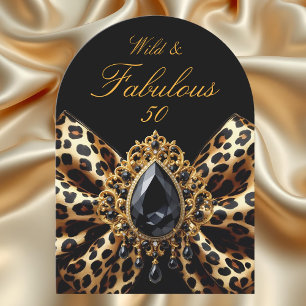 Wild Fabulous 50 Geburtstag Leopard Bow Black Jewe Einladung