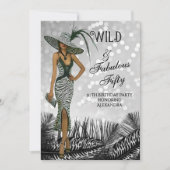 Wild Fabulous Fifty Geburtstag Zebra Schwarz-weiß Einladung (Vorderseite)