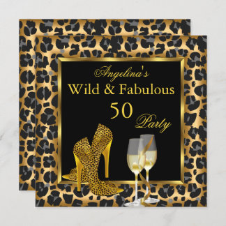 Wild & Fabulous Gold Leopard High Heels Geburtstag Einladung