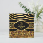 Wild Fabulous Zebra Leopard Black Gold Geburtstag  Einladung (Stehend Vorderseite)
