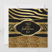Wild Fabulous Zebra Leopard Black Gold Geburtstag Einladung (Vorderseite)