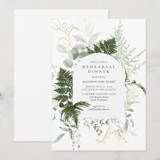 Wild Fern Greenerity White Wedding Probe Dinner Einladung (Vorne/Hinten)