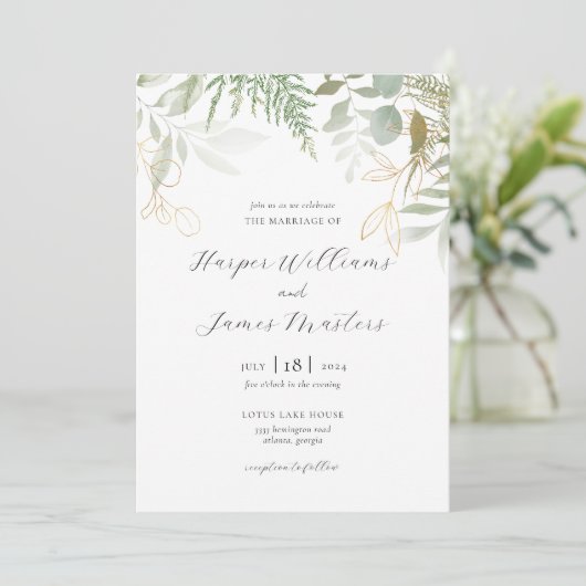 Wild Fern Greenery Wedding Einladung (Stehend Vorderseite)