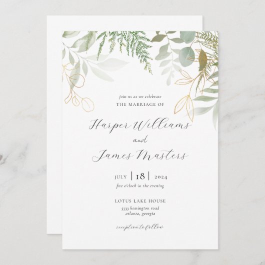 Wild Fern Greenery Wedding Einladung (Vorne/Hinten)